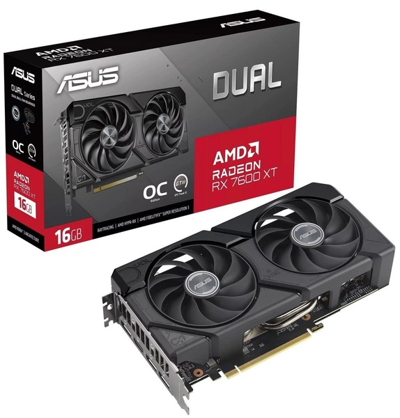 Відеокарта ASUS AMD Radeon RX 7600 XT 16GB DUAL OC (DUAL-RX7600XT-O16G) (GDDR6, 128 bit, PCI-E 4.0) DUAL-RX7600XT-O16G фото