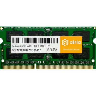 Модуль пам'яті ATRIA DDR3 8GB 1600MHz sodimm 1.35V UAT31600CL11SLK1/8 (UAT31600CL11SLK1/8) UAT31600CL11SLK1/8 фото